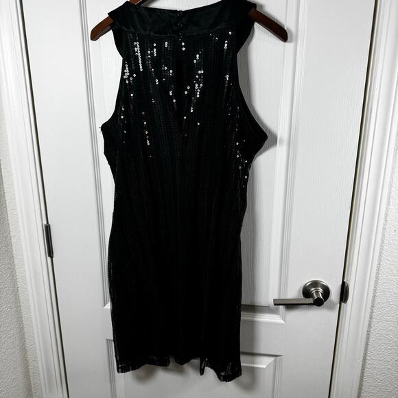 VTG Rampage Halter Sequin Little Black Dress Women’s Large Peekaboo Back Y2K - Picture 3 of 13